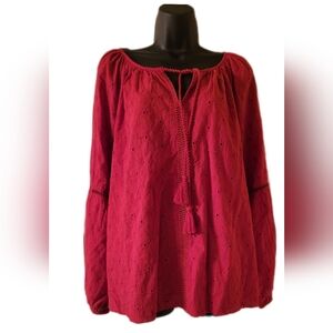 Red cotton eyelet top